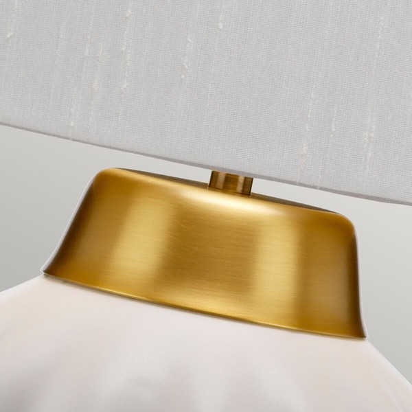 Elstead Bexley Tischleuchte E27 Weiß und gebürstetes Messing Helles Elfenbein mit goldenem Laminat innen