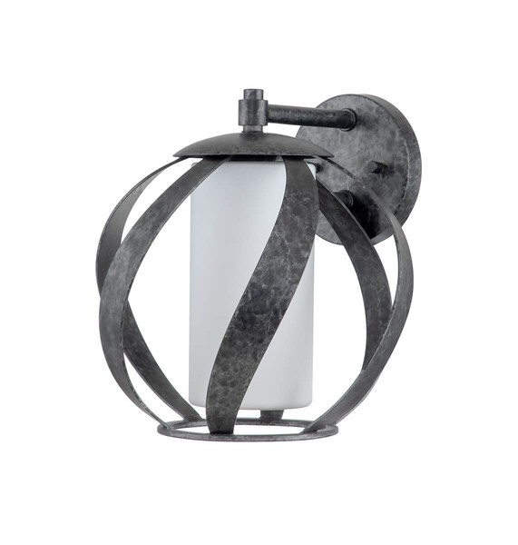 Elstead Blacksmith Wandleuchte E27 Altschwarz Opal geätzt IP44