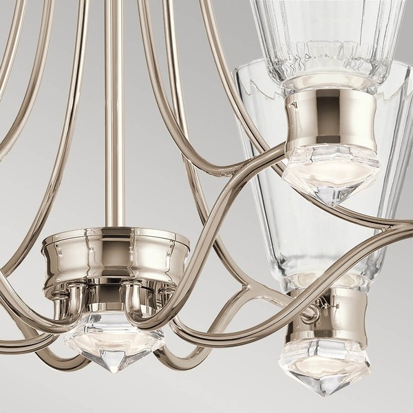 Elstead Kayva LED Kronleuchter 64cm Poliertes Nickel Klar facettiert IP44