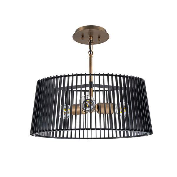 Elstead Linara Pendelleuchte E27 Schwarz und Naturmessing