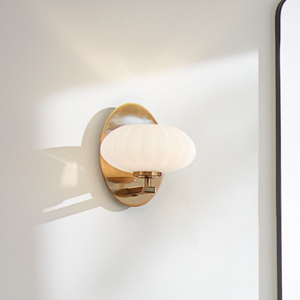 Elstead Pim LED Wandleuchte G9 Fuchs-Gold Satinierter, ummantelter Opal IP44