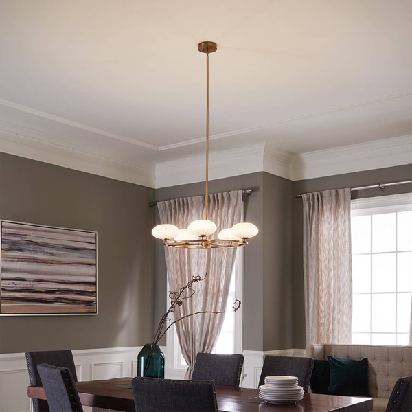 Elstead Pim LED Kronleuchter G9 5-fach Fuchs-Gold Satinierter, ummantelter Opal IP44