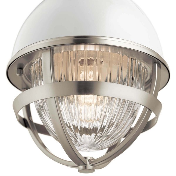 Elstead Tollis Hängeleuchte E27 32cm Gebürstetes Nickel und weiß Klar gerippt