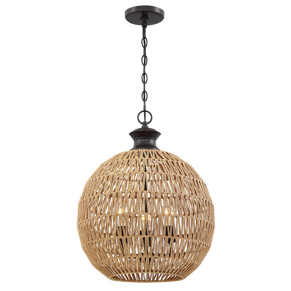Elstead Casablanca Pendelleuchte E27 3-fach Palladianische Bronze Papierseil naturfarben