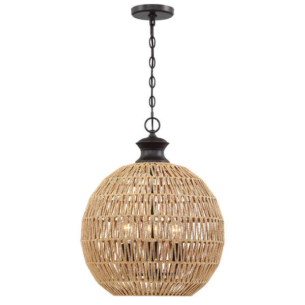 Elstead Casablanca Pendelleuchte E27 3-fach Palladianische Bronze Papierseil naturfarben