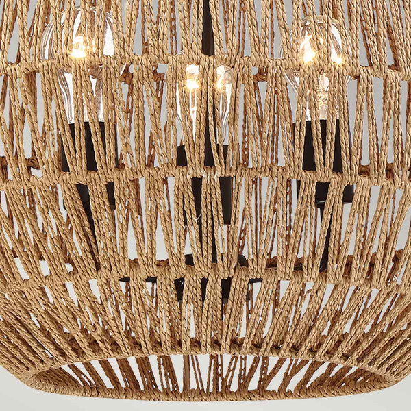 Elstead Casablanca Pendelleuchte E27 3-fach Palladianische Bronze Papierseil naturfarben