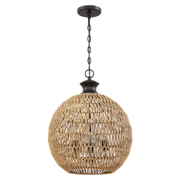 Elstead Casablanca Pendelleuchte E27 3-fach Palladianische Bronze Papierseil naturfarben