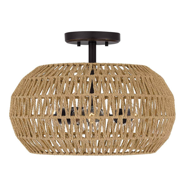 Elstead Casablanca Deckenleuchte E27 3-fach Palladianische Bronze Papierseil naturfarben