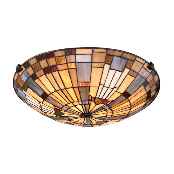 Elstead Inglenook Deckenleuchte E27 2-fach Valiant Bronze und Kunstglas-Schirm Tiffanyglas