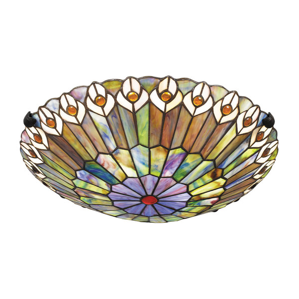 Elstead Watkins Deckenleuchte E27 2-fach Valiant Bronze und Kunstglas-Schirm Kunstglas