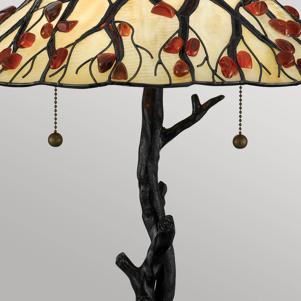 Elstead Whispering Tischlampe E27 2-fach Valiant Bronze und Kunstglas-Schirm Tiffanyglas cremeweiß