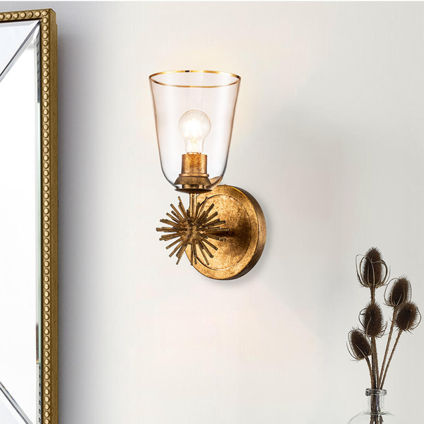 Elstead Staring Wandleuchte E27 Gebeiztes Gold Klar