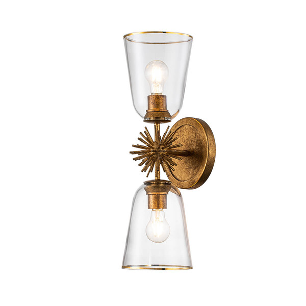 Elstead Staring Wandleuchte E27 2-fach Gebeiztes Gold Klar