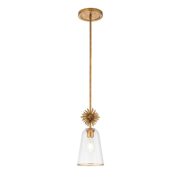 Elstead Staring Pendelleuchte E27 Gebeiztes Gold Klar