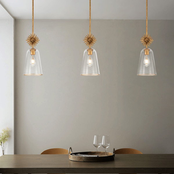 Elstead Staring Pendelleuchte E27 Gebeiztes Gold Klar