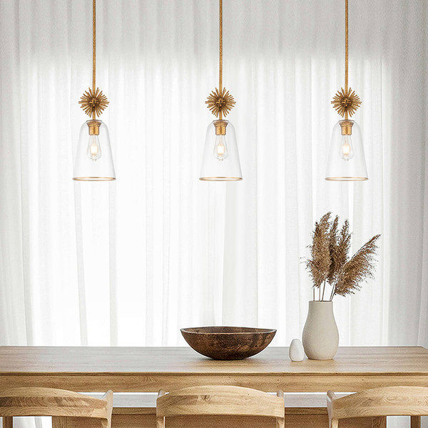 Elstead Staring Pendelleuchte E27 Gebeiztes Gold Klar