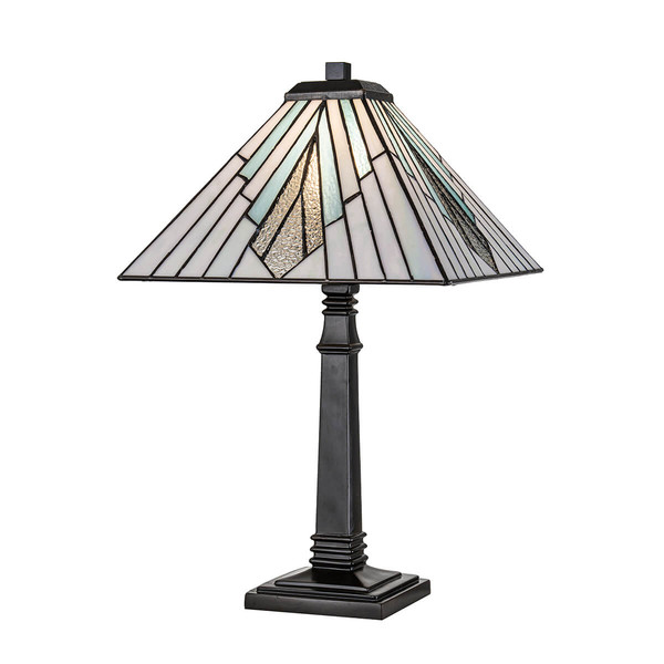 Elstead Alderley Tischlampe E27 Vintage-Bronze Tiffanyglas
