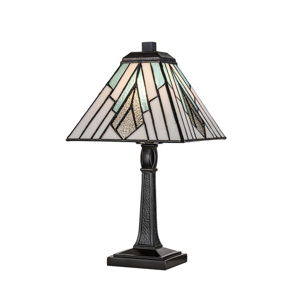 Elstead Alderley Tischlampe E14 Vintage-Bronze Tiffanyglas