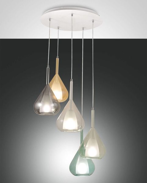 Fabas Luce Pendelleuchte Lila E27 Ø500mm Bernstein 5x40W