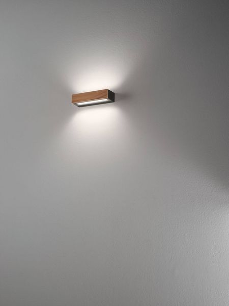 Fabas Luce LED Außen-Wandleuchte Hazel 51x78mm 13W Warmweiß IP65 Teakholz