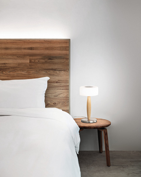 Fabas Luce Elea LED Tischleuchte 8W dimmbar warmweiß Nickel satiniert 3761-30-178