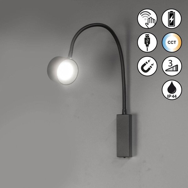 FHL Magnetic LED Wandspot flex 1,5W dimmbar Akku CCT einstellbare Lichtfarbe sandschwarz 830063
