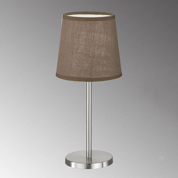 FHL Eve Tischleuchte, Tischlampe E14 Leinen-Stoffschirm braun nickel