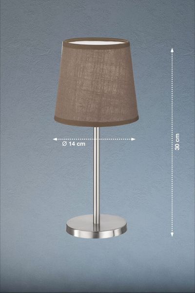 FHL Eve Tischleuchte, Tischlampe E14 Leinen-Stoffschirm braun nickel