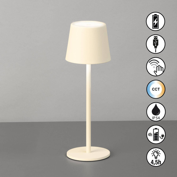 FHL Roxi LED Tischleuchte 1,5W dimmbar Akku CCT einstellbare Lichtfarbe sandbeige 850422