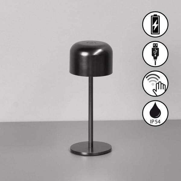 FHL Finley LED Tischleuchte 1W dimmbar Akku warmweiss Dunkelsilber 850597