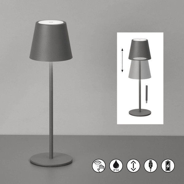 FHL Viletto LED Tischleuchte 2W dimmbar Akku warmweiss sandgrau 850650