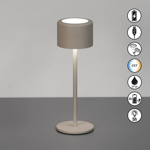 FHL Juna LED Tischleuchte 1,5W dimmbar Akku CCT einstellbare Lichtfarbe grau-braun 850732