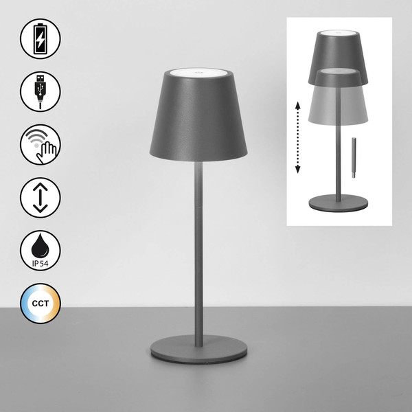 FHL Basena LED Tischleuchte 1,5W dimmbar Akku CCT einstellbare Lichtfarbe sandgrau 850803