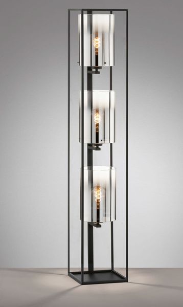 Fischer & Honsel Samu Stehleuchte 3-fach E27 schaltbar Glas rauchfarben sandschwarz 40419