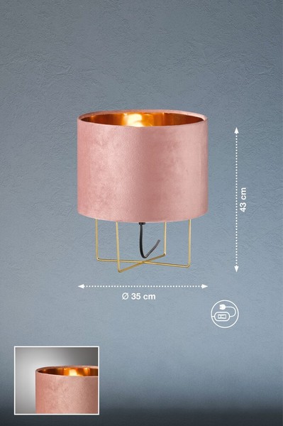 Fischer & Honsel Aura Moderne Tischleuchte E27 Stoffschirm rose samt gold 50394