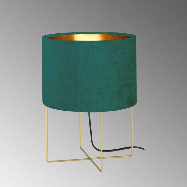 Fischer & Honsel Aura Tischleuchte E27 Stoffschirm petrol Samt, goldfarben gold 50462