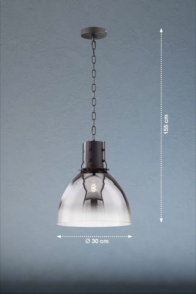 Fischer & Honsel Londo Pendelleuchte E27 Glas rauchfarben sandschwarz 60802