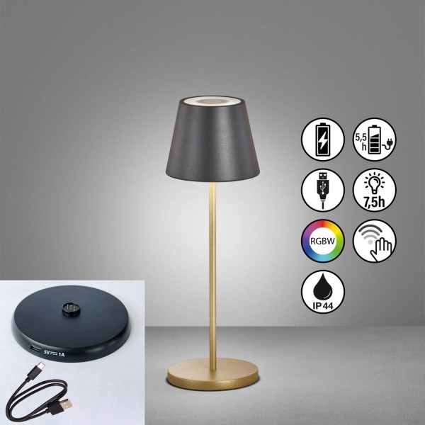 FHL Cosenza 2.0 LED Akku-Außenleuchte USB 2,2W RGBW steuerbar dimmbar sandschwarz IP44 850338