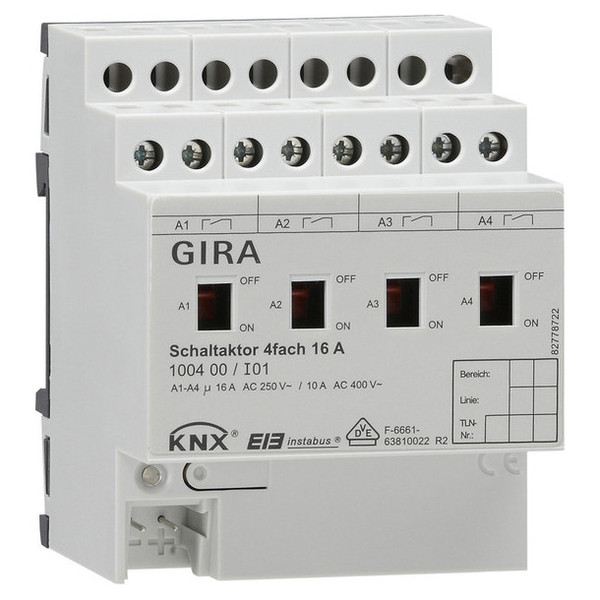 Gira 100400 Schaltaktor 4-fach 16 A Hand KNX REG