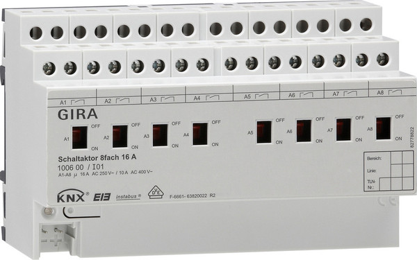 Gira 100600 Schaltaktor 8-fach 16 A Hand KNX REG
