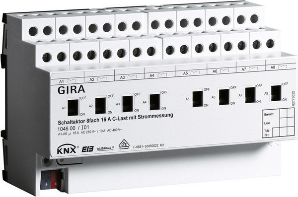 Gira 104600 Schaltaktor 8-fach 16 A Hand + Strom C-Last KNX REG