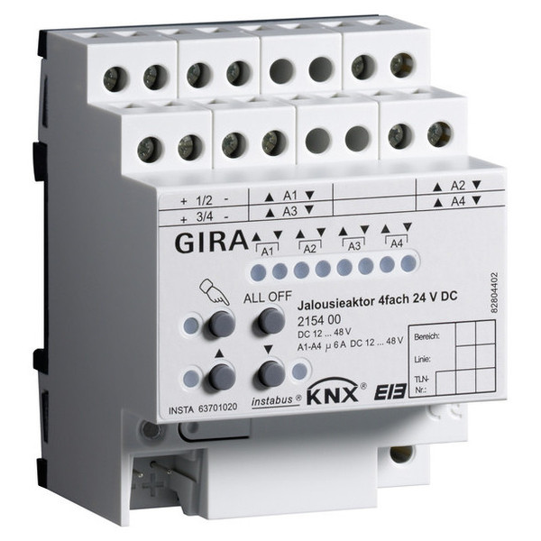 Gira 215400 Jalousieaktor 4-fach DC 24 V Hand KNX REG