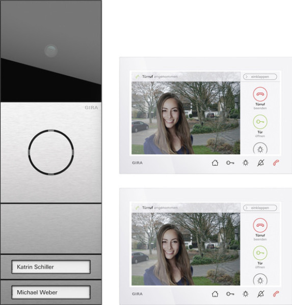 Gira 2432920 Zweifamilienhaus-Paket Wohnungsstation Video AP 7 System 106 Edelstahl