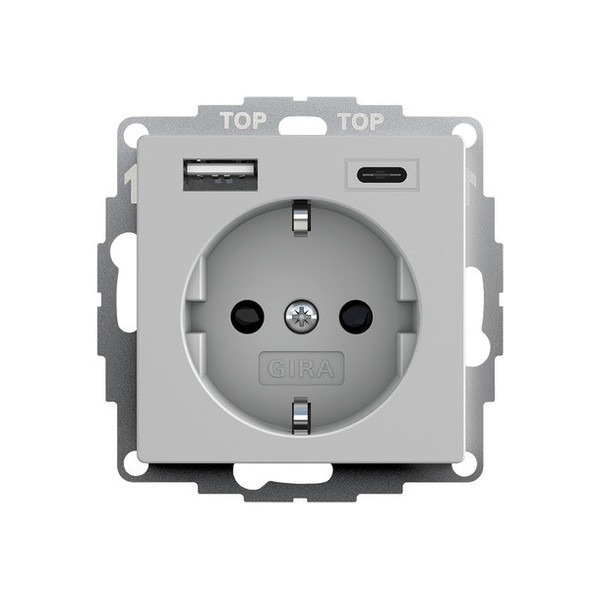 Gira 2459015 SCHUKO SP USB-Spannungsversorgung 2-fach Typ A/C System 55 Grau m