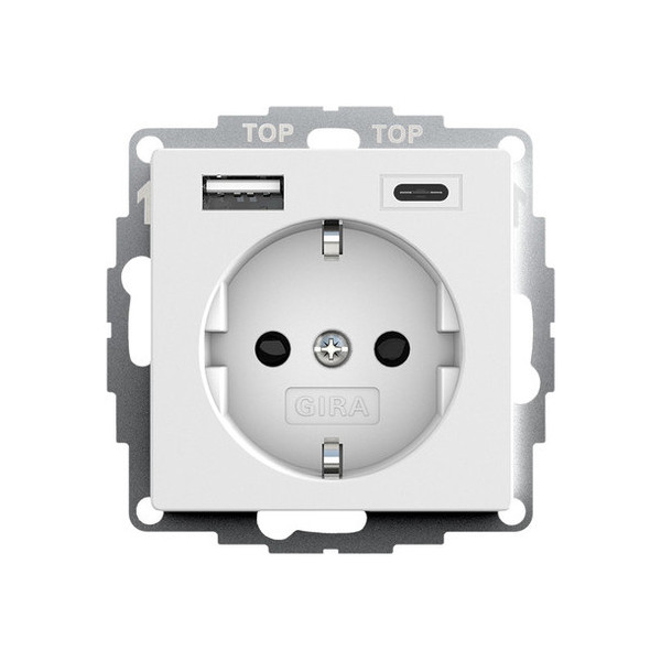 Gira 245927 SCHUKO SP USB-Spannungsversorgung 2-fach Typ A/C System 55 Reinweiß m