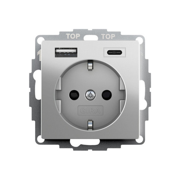 Gira 2459600 SCHUKO SP USB-Spannungsversorgung 2-fach Typ A/C System 55 Edelstahl(lack.)