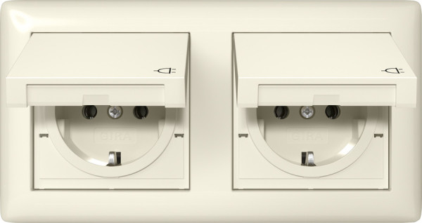 Gira 415801 SCHUKO-Steckdose KD + Set IP44 + Rahmen 2-fach Standard 55 Cremeweiß