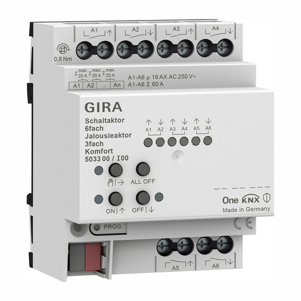 Gira 503300 Schalt-/Jalousieaktor 6-fach/3-fach 16 A REG Kmf KNX Secure