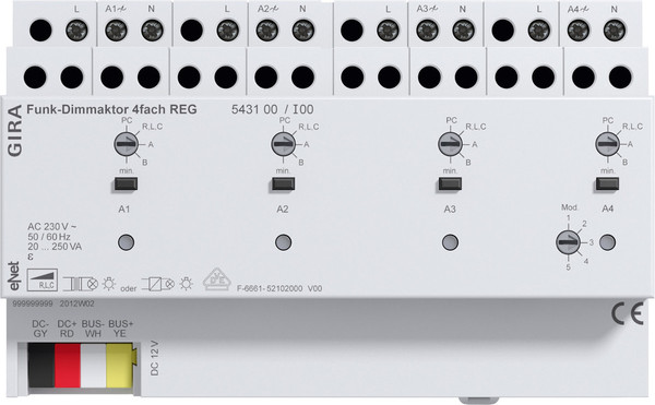Gira 543100 Funk Dimmaktor 4-fach REG Gira eNet