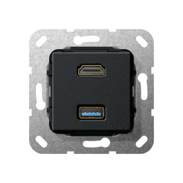 Gira 567910 HDMI USB 3.0 A K-poligeitsche Einsatz Schwarz m